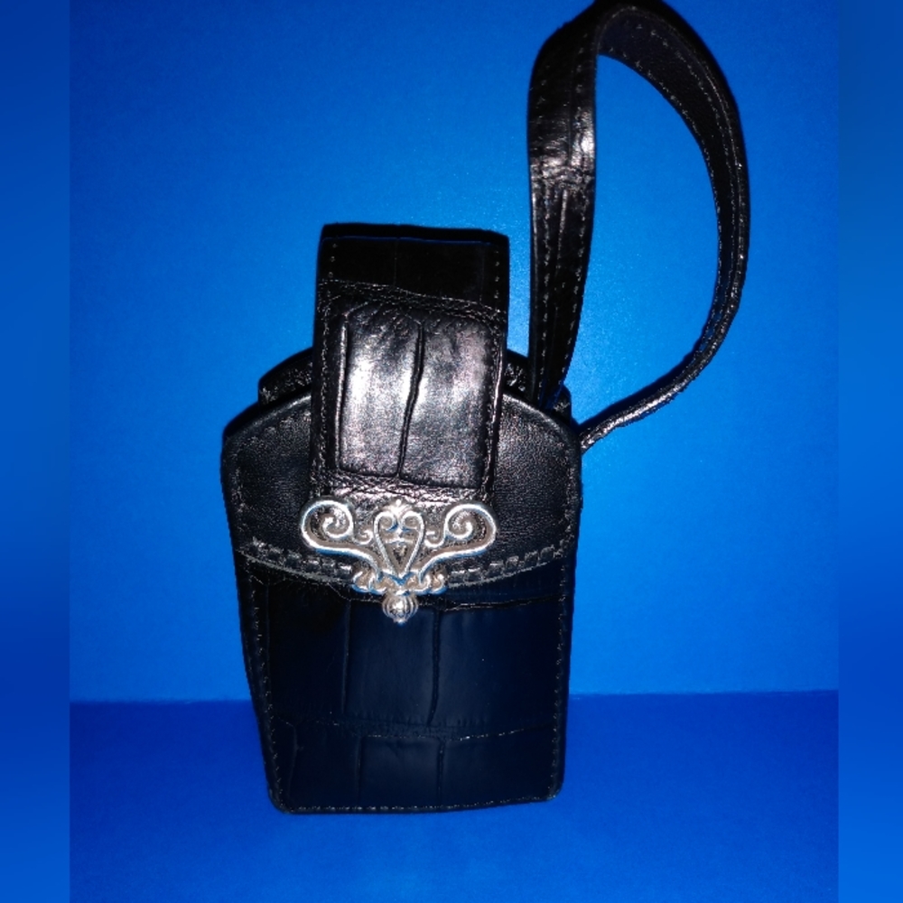Vintage Brighton Black Croc Embossed Leather Phone Case Card Holder Organizer